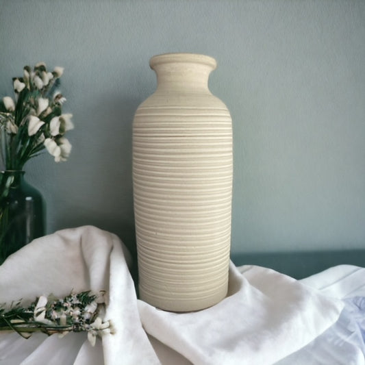 Striped White Bottleneck Vase - 11.75"