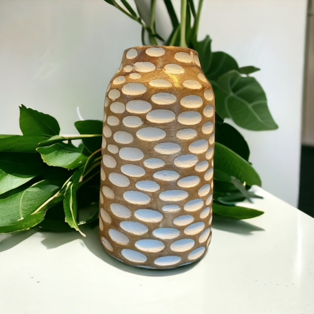 Wooden Oval Spotted Vase - 9"