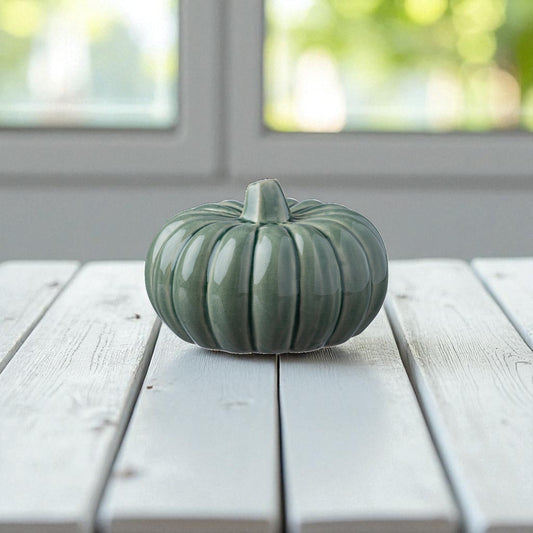 Medium Green Ceramic Pumpkin - 4"