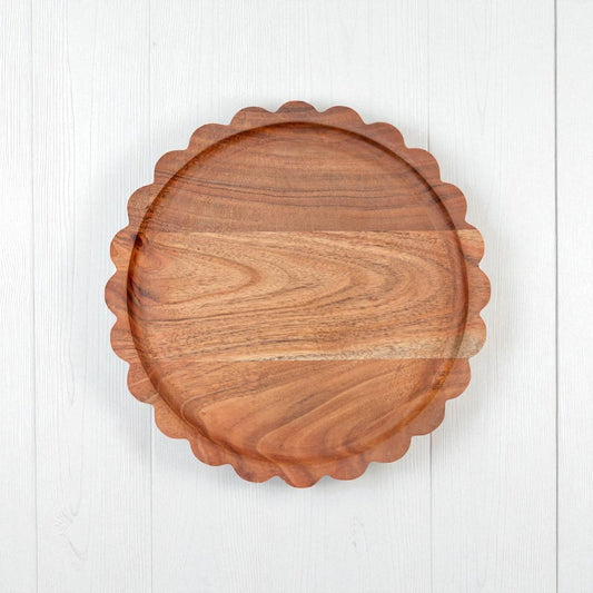 Scalloped Acacia Wood Tray - 11"
