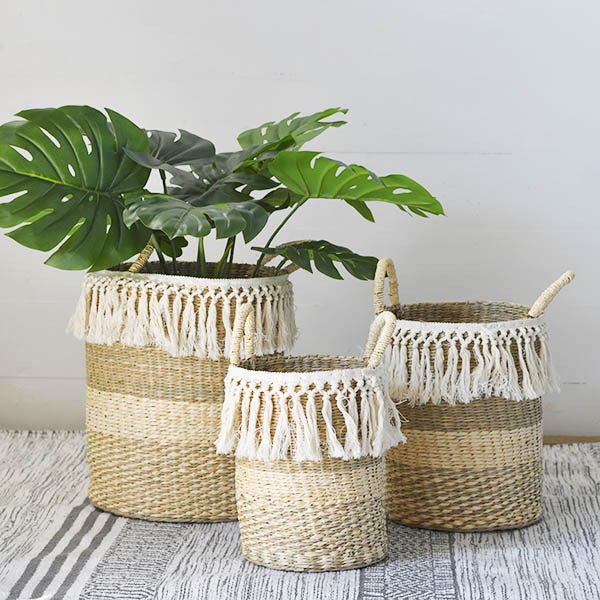 White Seagrass Baskets - Set of 3