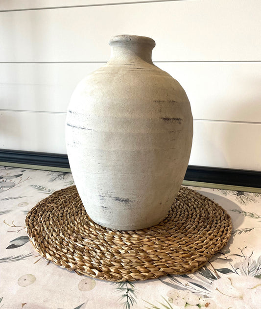 Antiqued White Vase - 12"