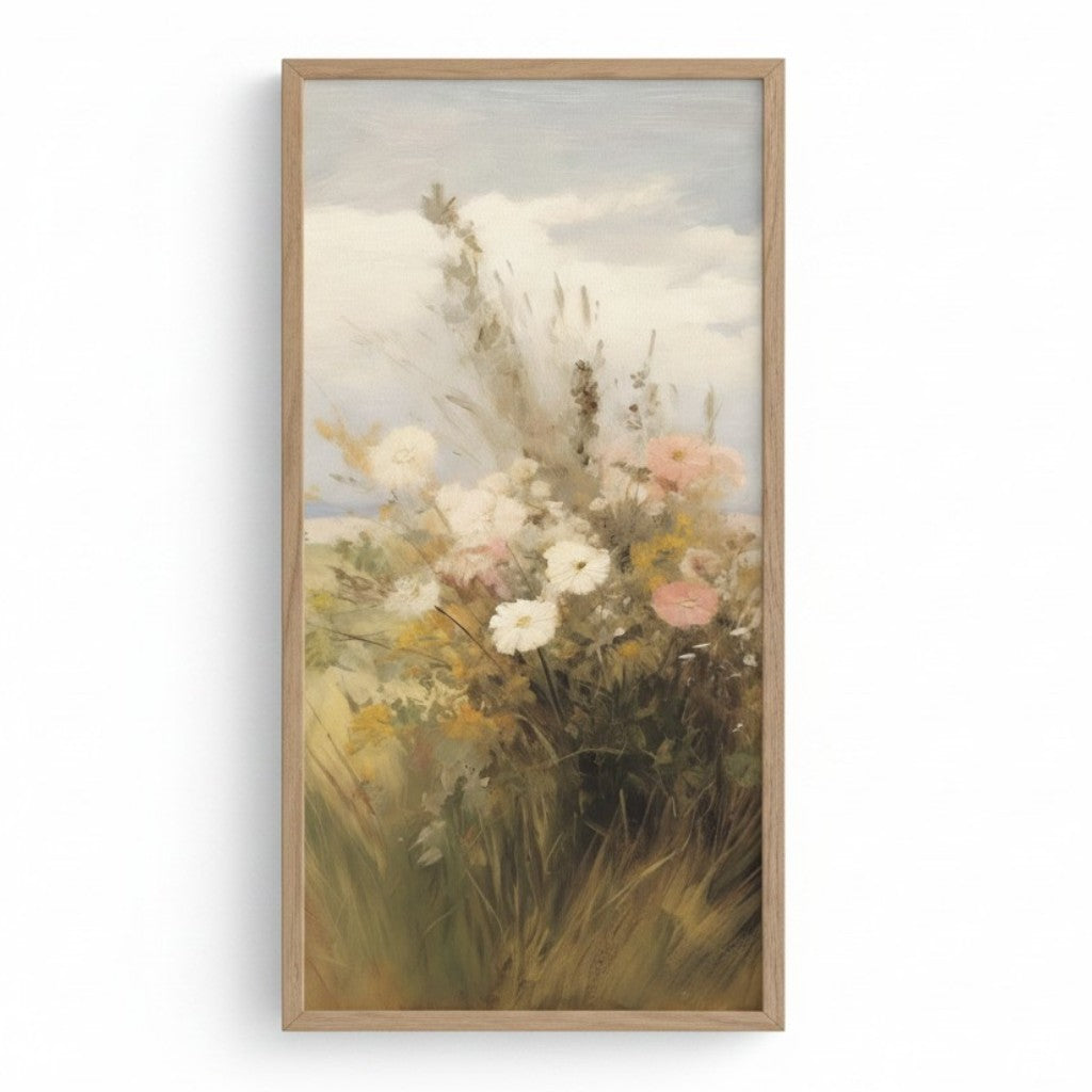 Wildflower Painting Oak Framed Print - 16"x30"