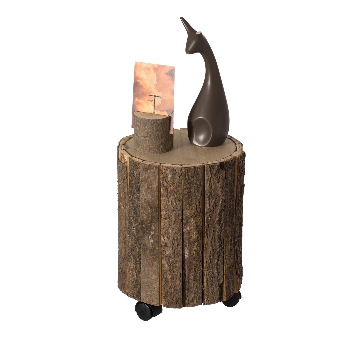 Accent Decorative Natural Wooden Stump Stool With Wheels