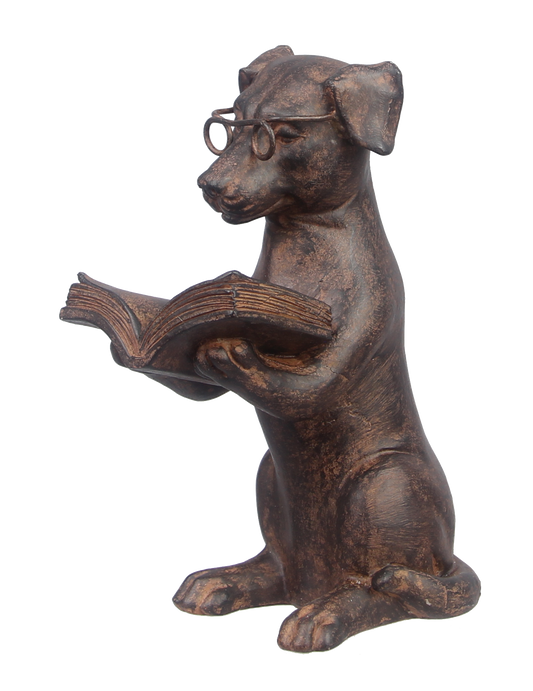 Resin Reading Dog with Glasses