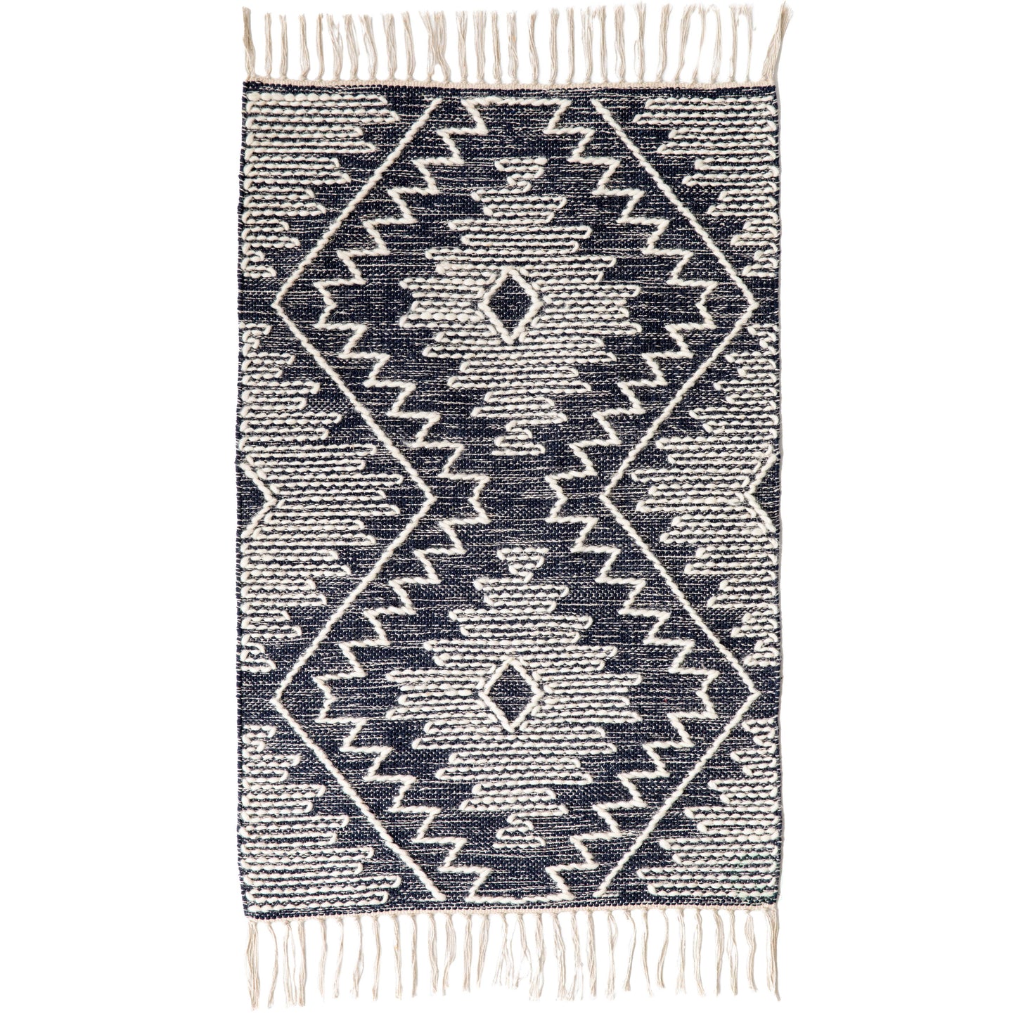 Blue Geometric Cotton/Wool Flatweave Kilim Area Rug, 2' x 3'